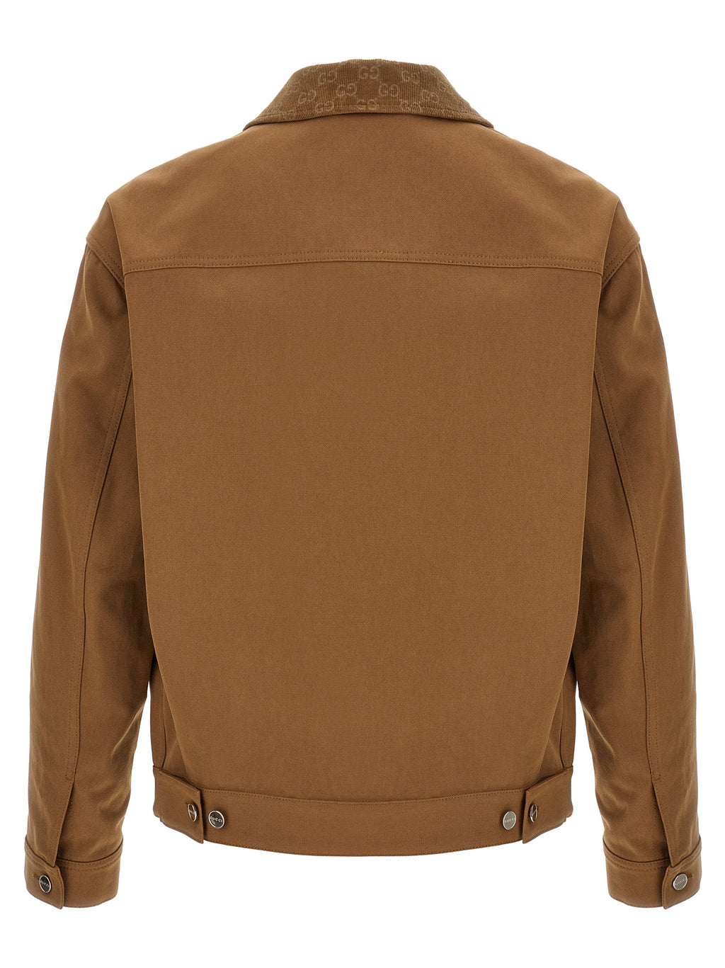 Veste longue Gucci en coton marron, style élégant et décontracté, avec fermeture à boutons et col classique.