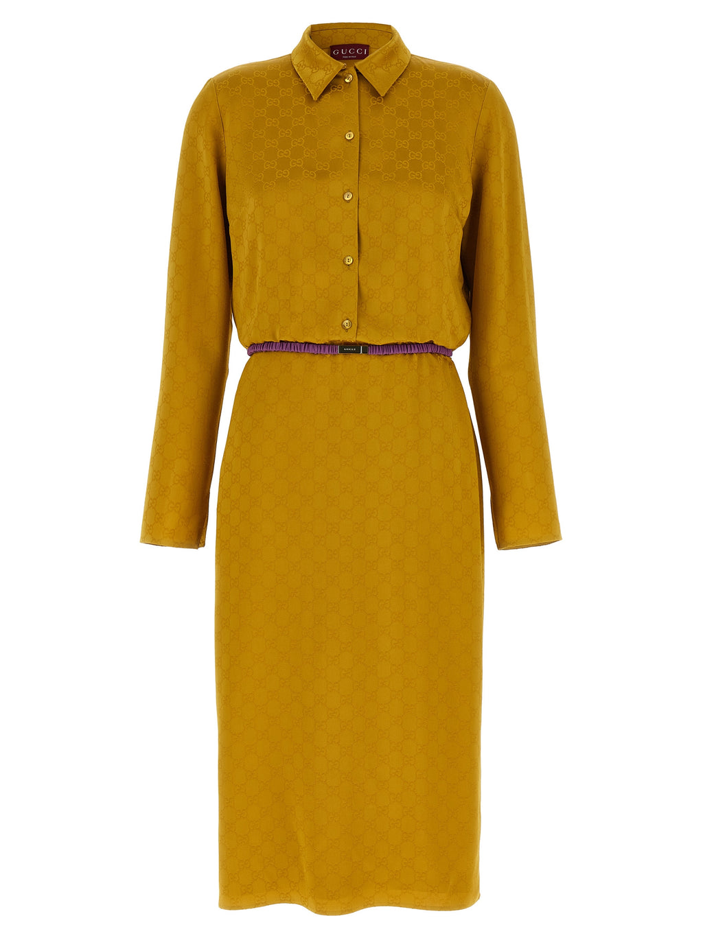 Robe midi bicolore en viscose de Gucci, élégante, avec coupe fluide et détails sophistiqués, portée par un mannequin.