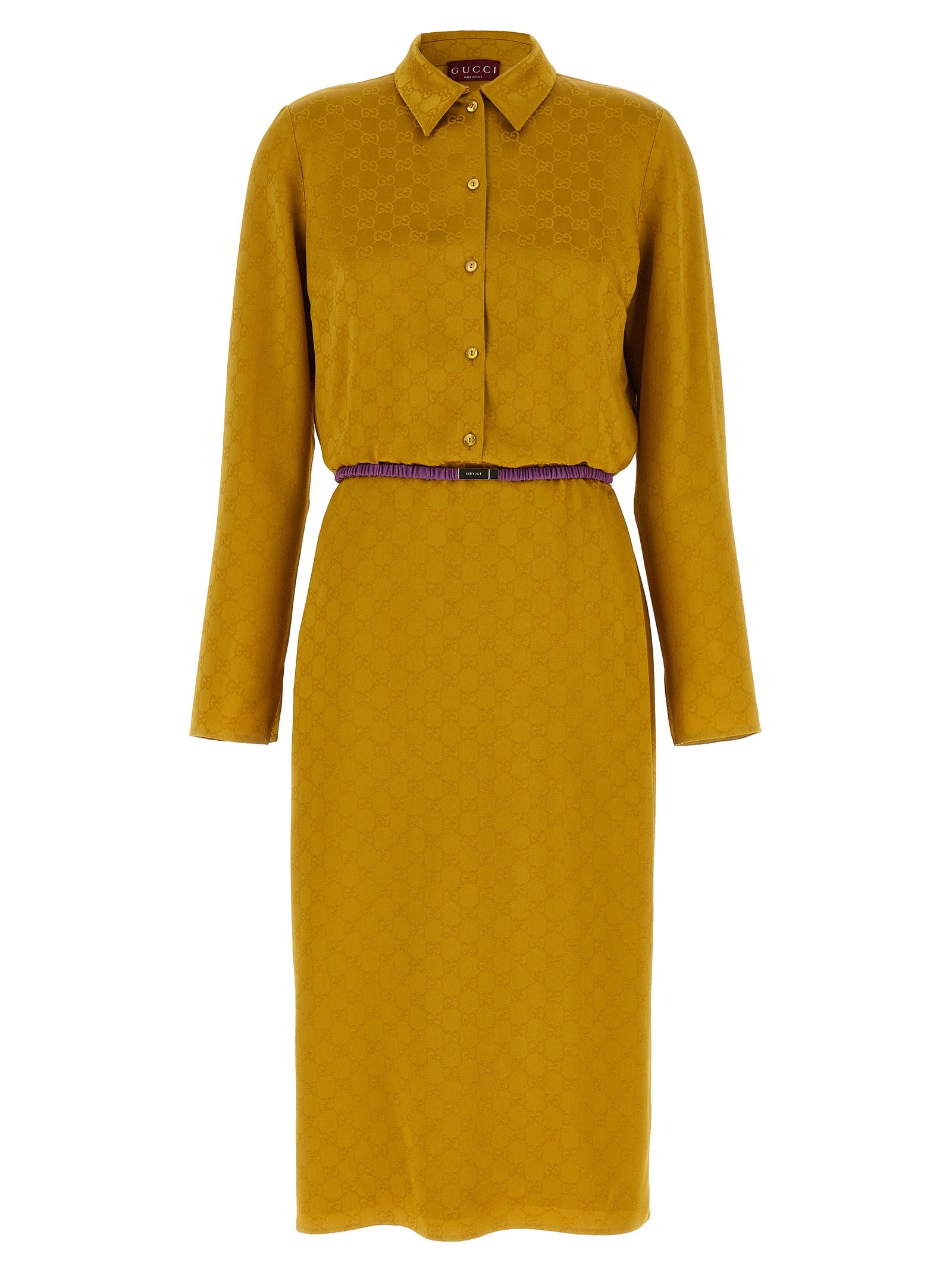 Robe midi bicolore en viscose de Gucci, élégante, avec coupe fluide et détails sophistiqués, portée par un mannequin.