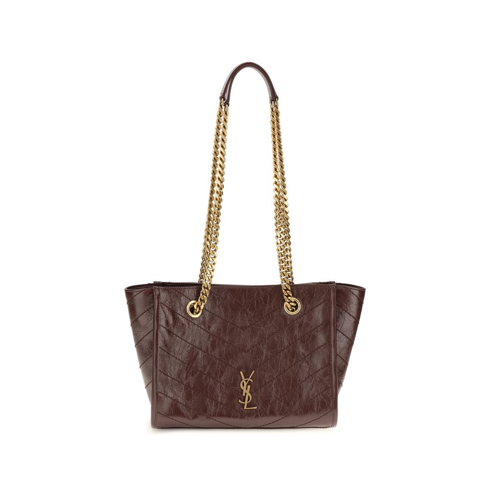 Sac à épaule en cuir de veau marron Bos Taurus de Saint Laurent, vue détaillée du sac à main.