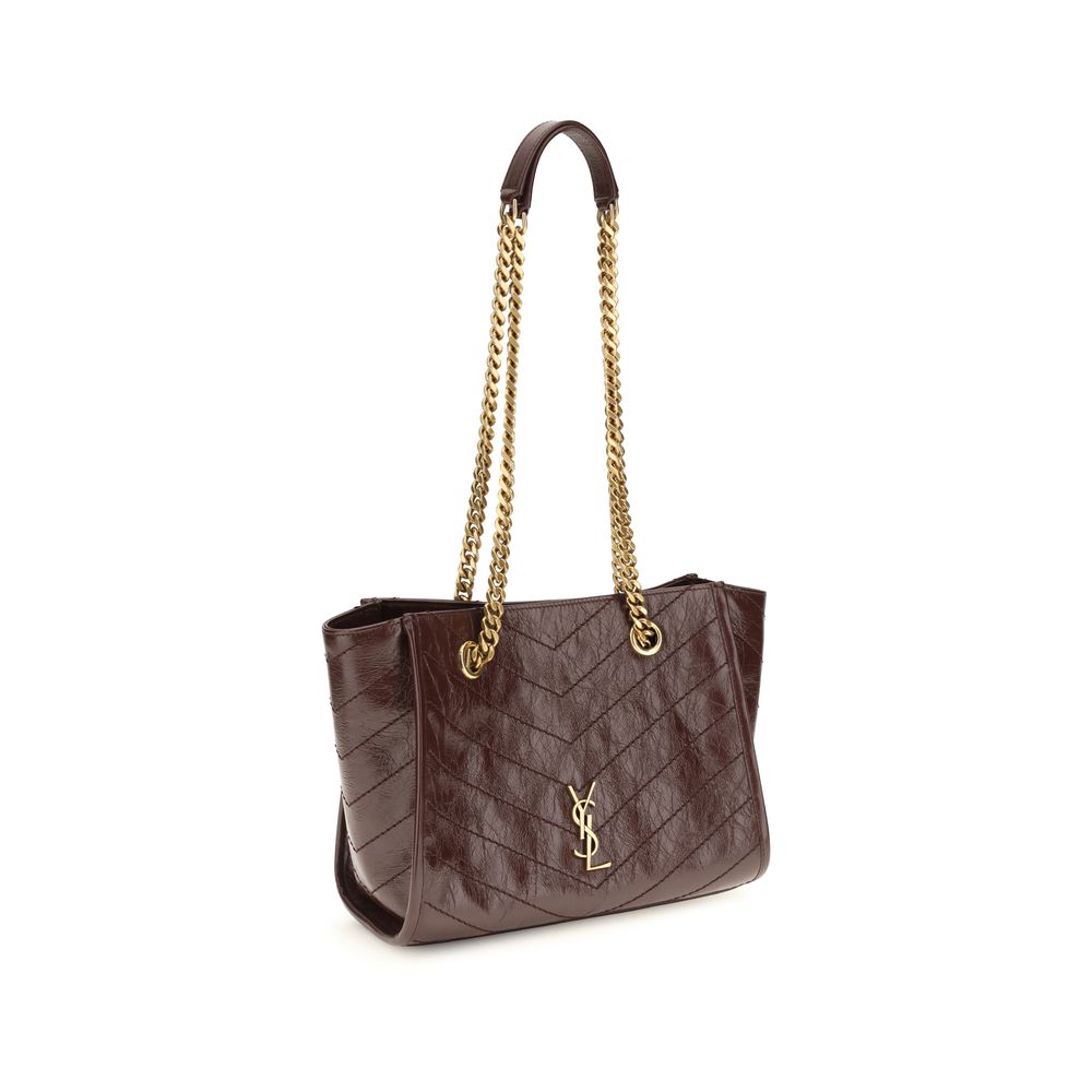 Sac à épaules en cuir de veau marron Bos Taurus de Saint Laurent, avec détails élégants et finition haut de gamme.