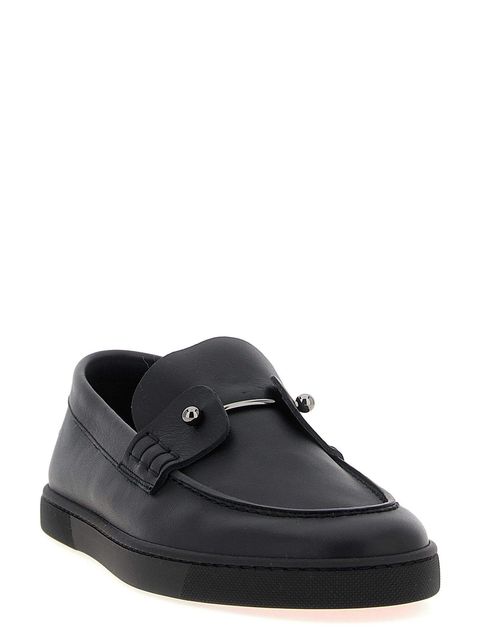 Chaussures Christian Louboutin en cuir de veau noir, mocassins slip-on élégants pour homme, avec semelle en caoutchouc.