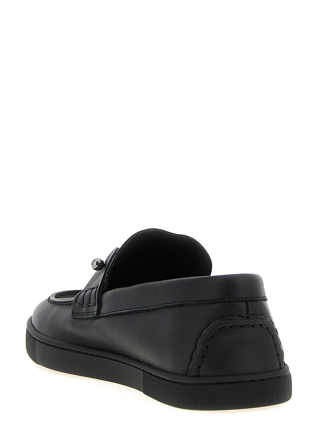 Mocassins Christian Louboutin en cuir de veau noir, chaussures slip-on élégantes pour homme.