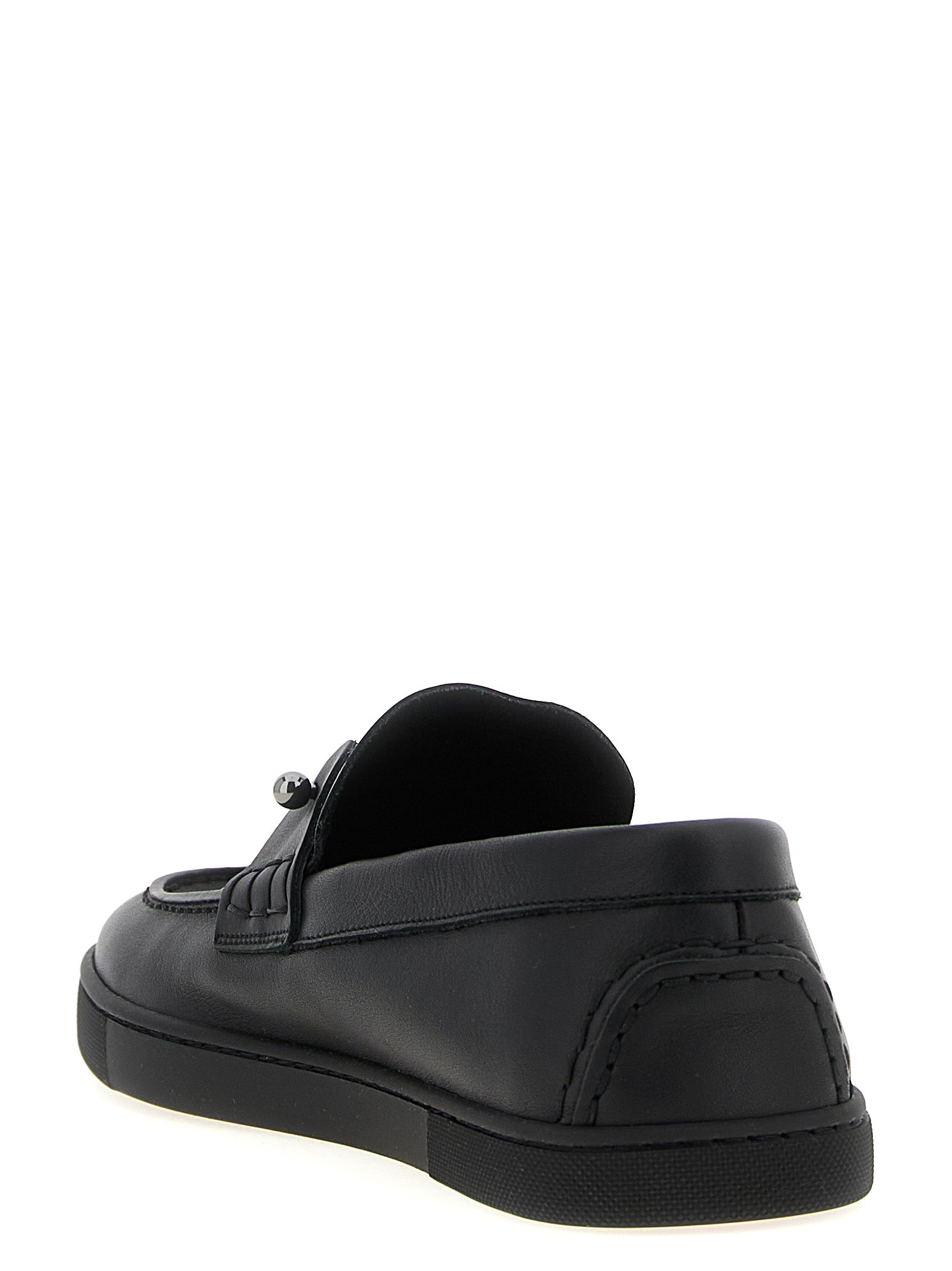 Mocassins Christian Louboutin en cuir de veau noir, chaussures slip-on élégantes pour homme.