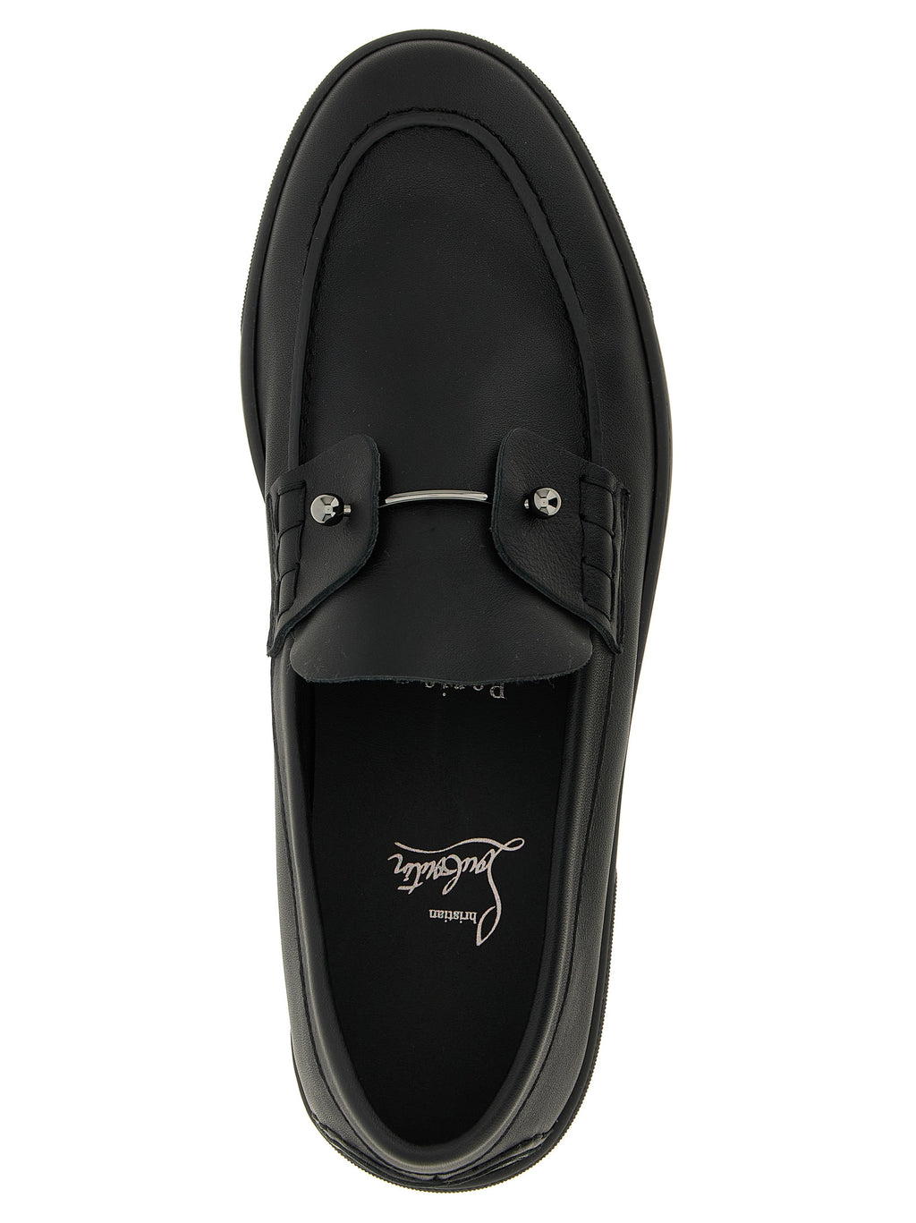 Mocassins Christian Louboutin en cuir de veau noir, chaussures sans lacets pour homme, design élégant et sophistiqué.