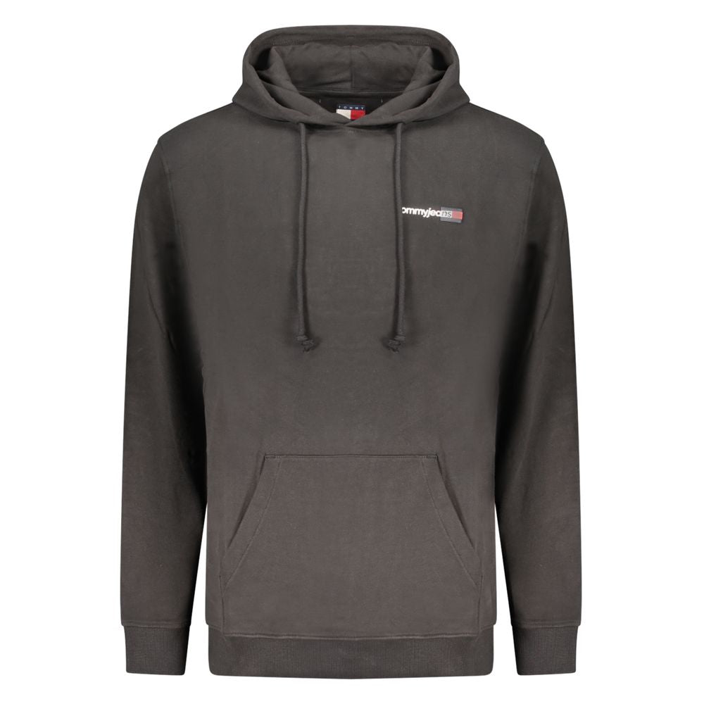 Sweatshirt pour homme Tommy Hilfiger en coton noir, style décontracté avec logo de la marque sur la poitrine.