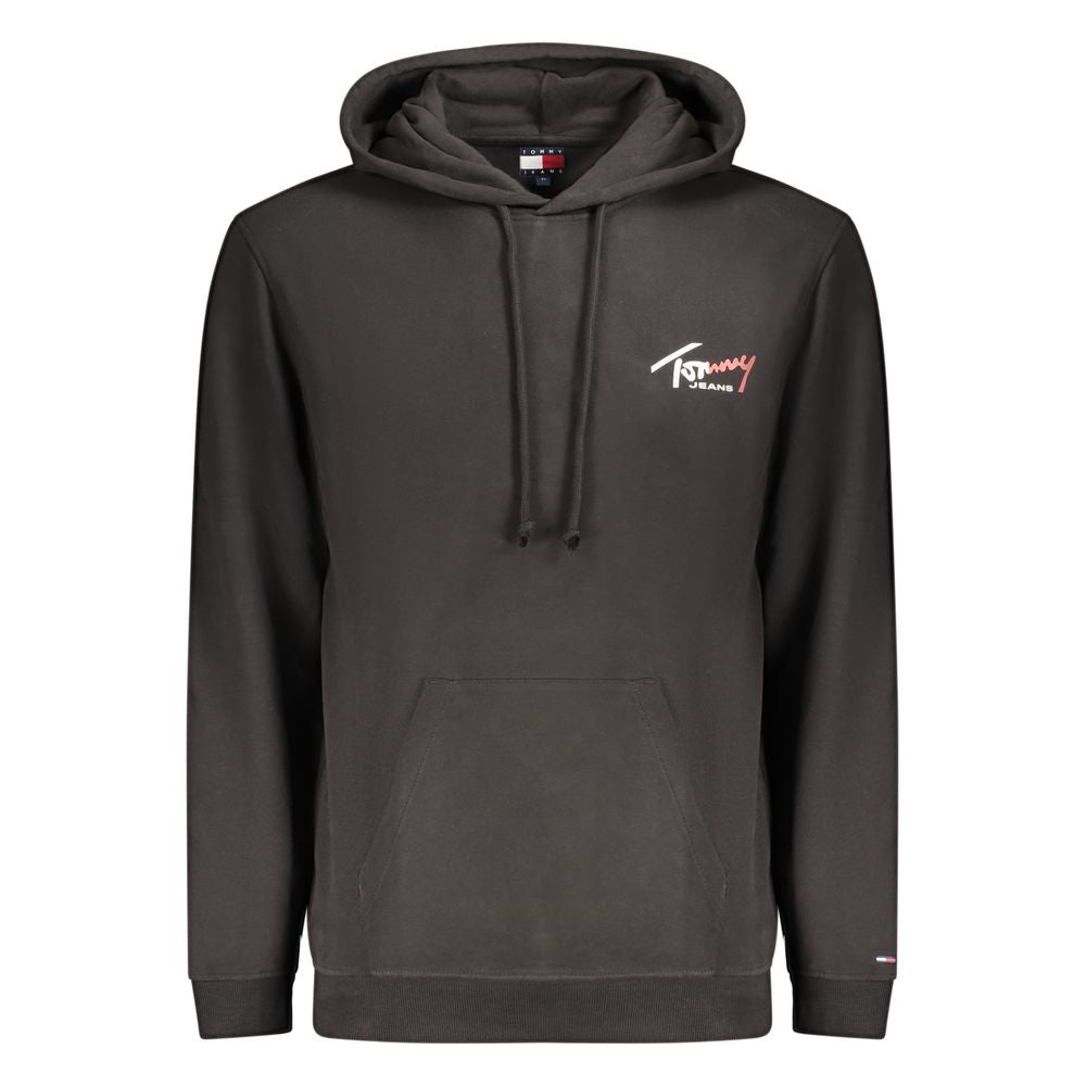 Sweatshirt homme en coton noir Tommy Hilfiger avec logo sur la poitrine, style décontracté et confortable.