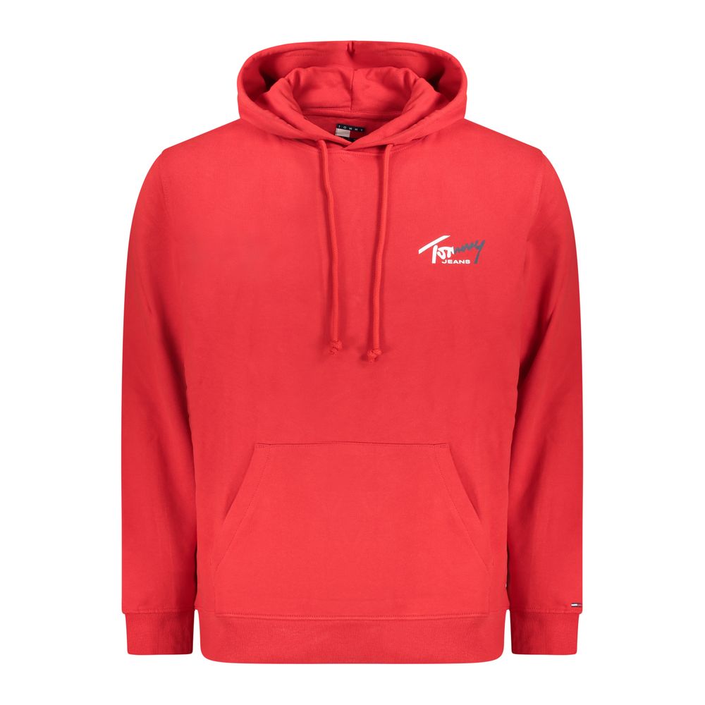 Sweatshirt rouge en coton pour homme de la marque Tommy Hilfiger, coupe classique avec logo visible sur la poitrine.