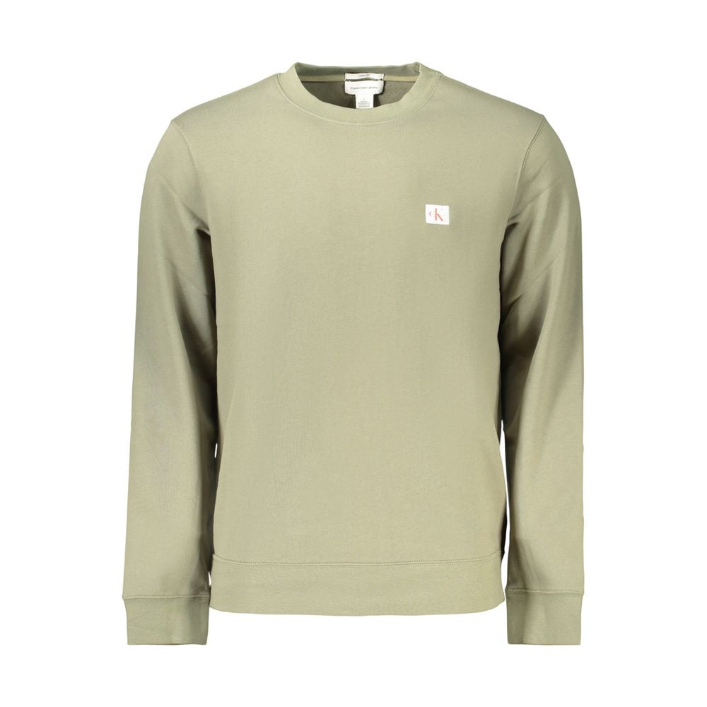 Sweat-shirt vert en coton pour homme de la marque Calvin Klein, coupe décontractée et logo discret sur la poitrine.