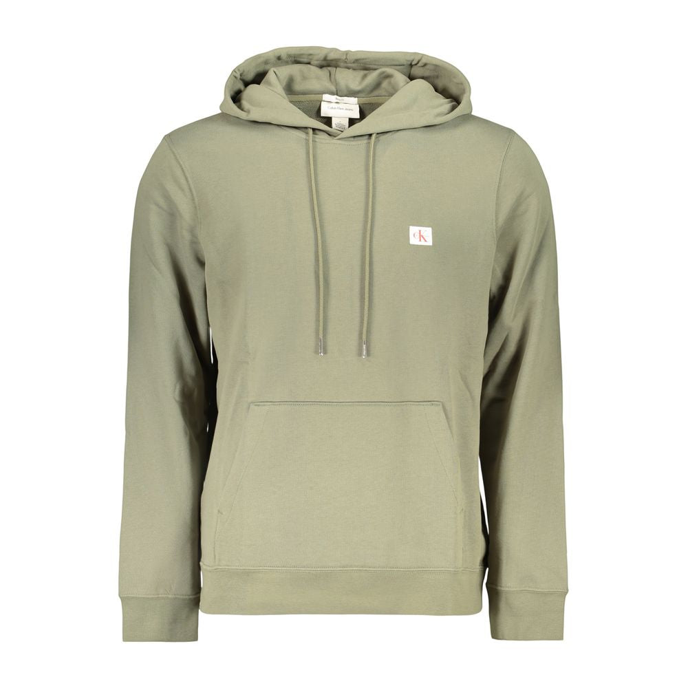 Sweat à capuche homme en coton vert de la marque Calvin Klein, vue de face avec logo visible sur la poitrine.