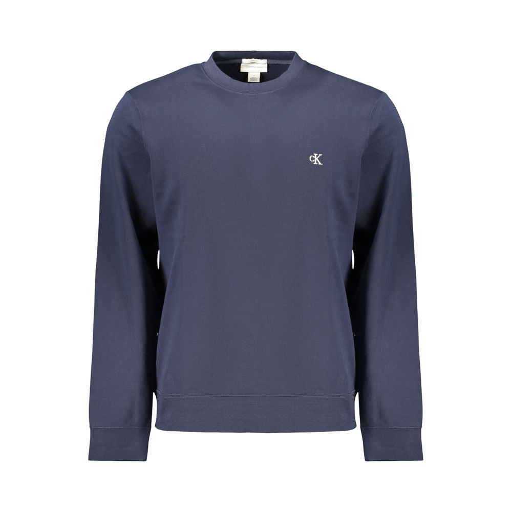 Sweat-shirt bleu en coton pour homme de la marque Calvin Klein, coupe classique avec logo discret sur la poitrine.