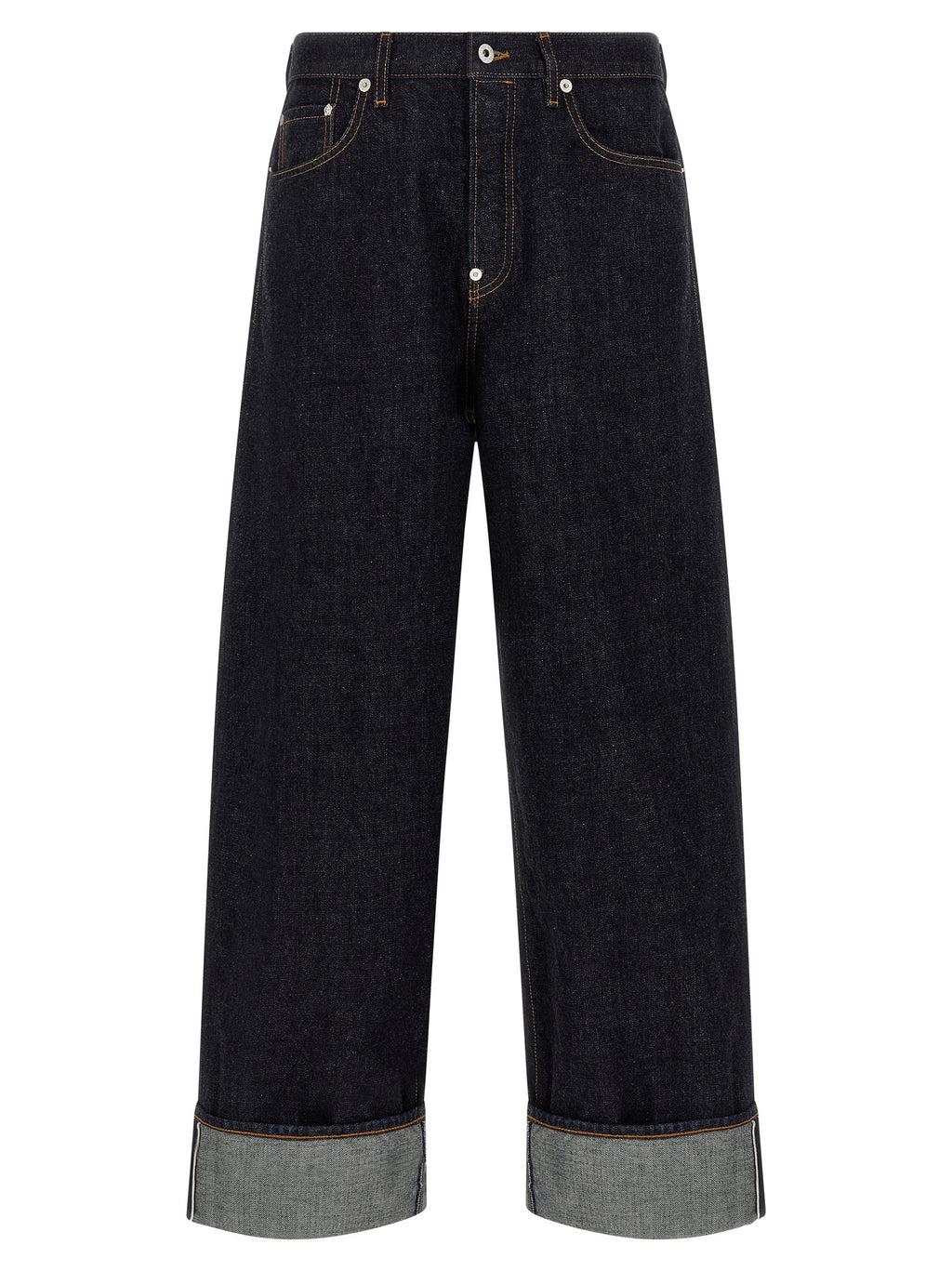 Jeans droits en coton bleu de la marque Kenzo, vue de face, avec une coupe classique et des détails simples.