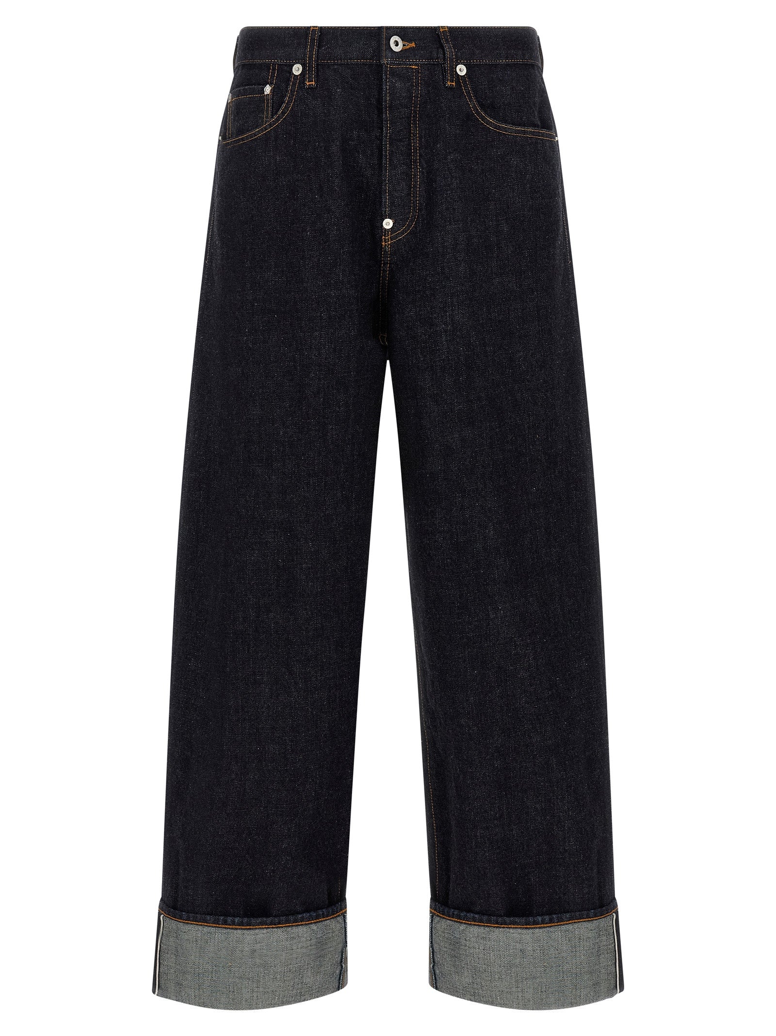Jeans droits en coton bleu de la marque Kenzo, vue de face, avec une coupe classique et des détails simples.