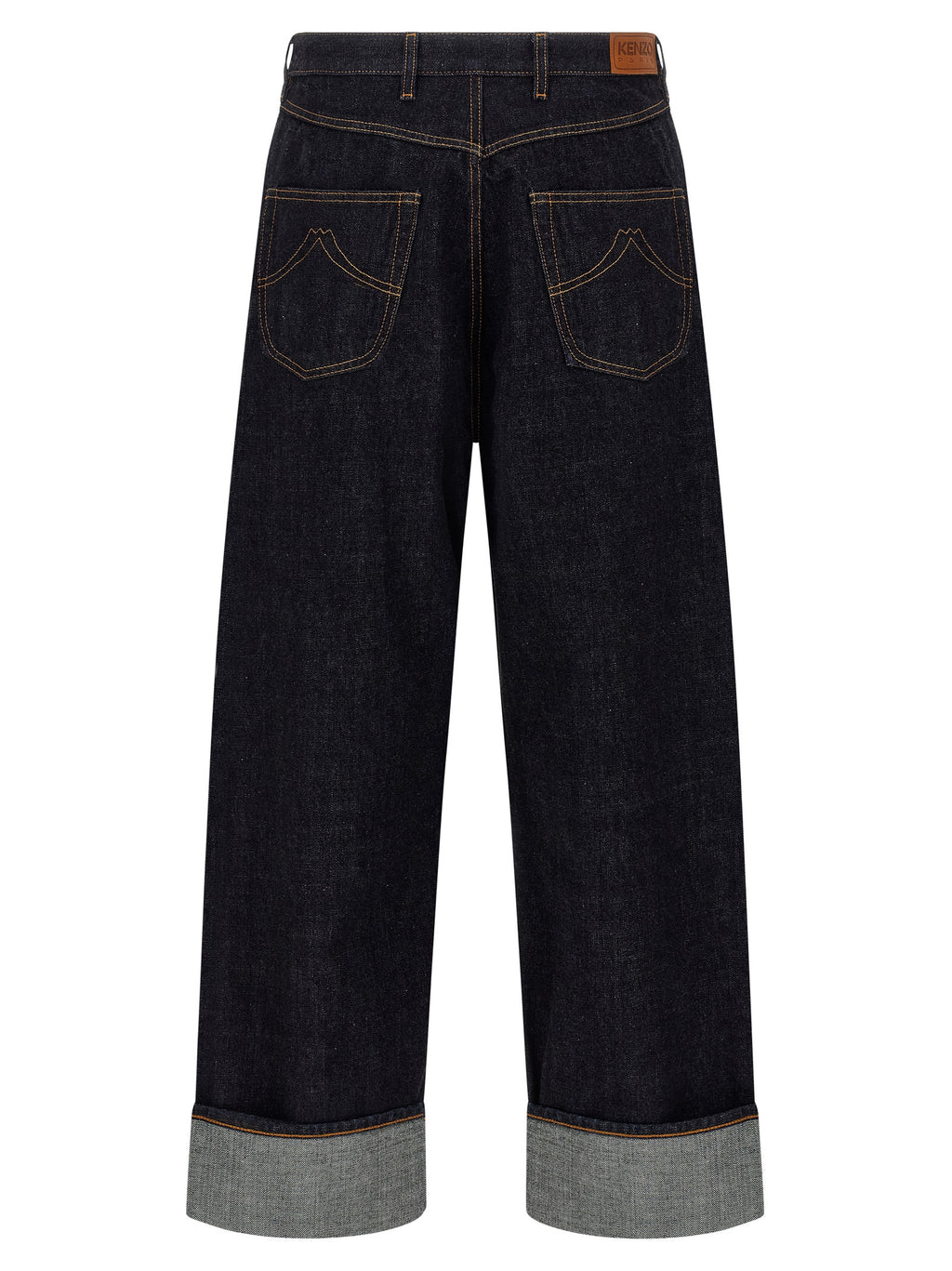 Jeans droits en coton bleu de la marque Kenzo, vue de face, avec poches et coutures visibles.