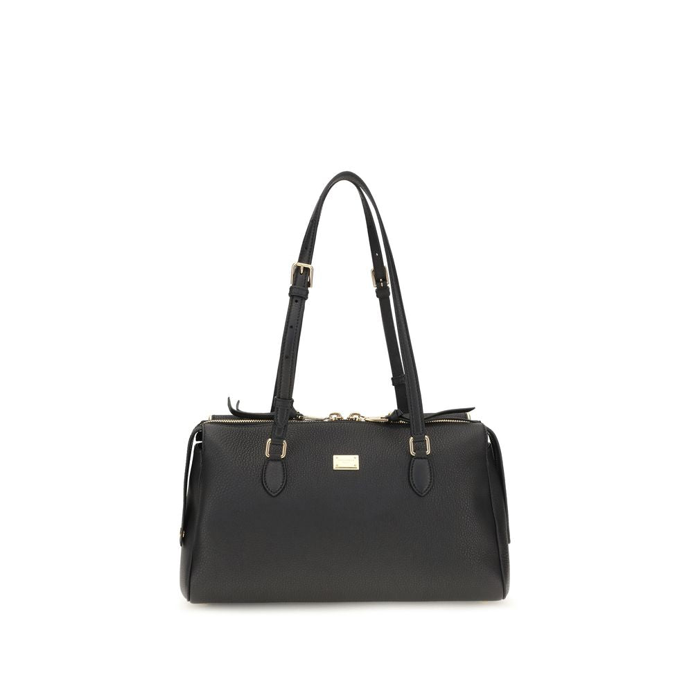 Sac à épaule Dolce & Gabbana Bos Taurus en cuir de veau noir, design élégant et sophistiqué.