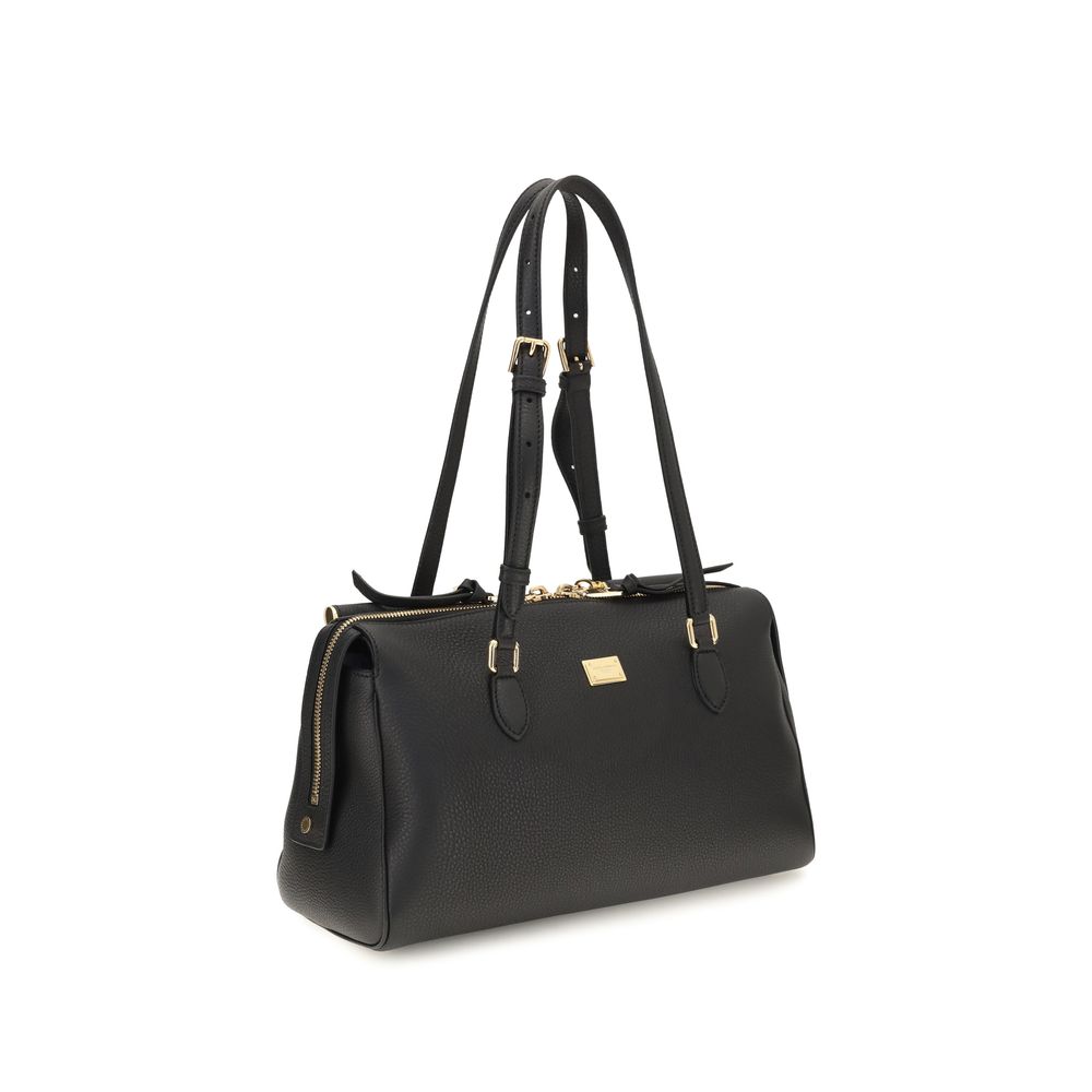 Sac à main Dolce & Gabbana Bos Taurus en cuir de veau noir, sac d'épaule élégant avec détails sophistiqués.