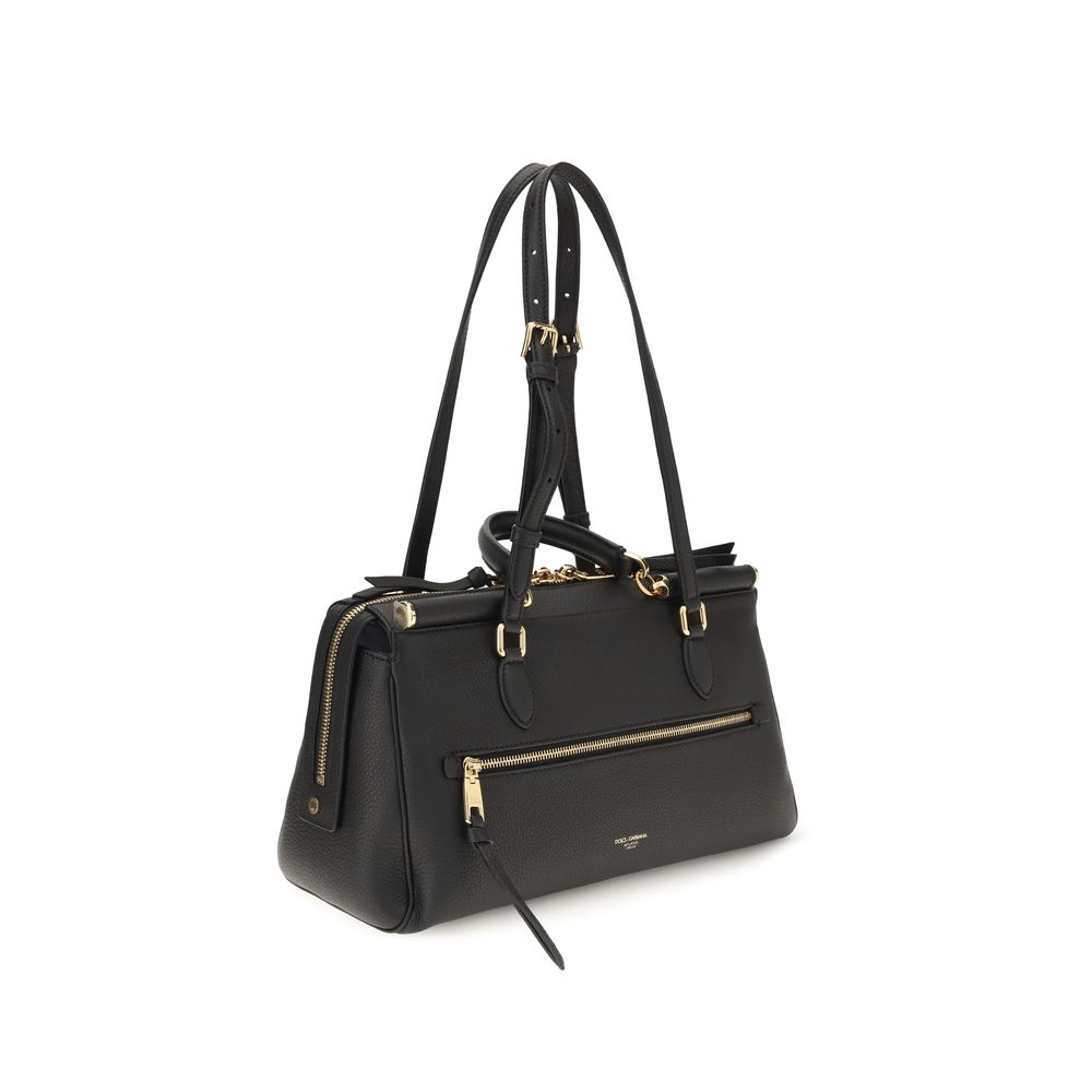 Sac à main Dolce & Gabbana Bos Taurus en cuir de veau noir, sac épaule élégant et sophistiqué.