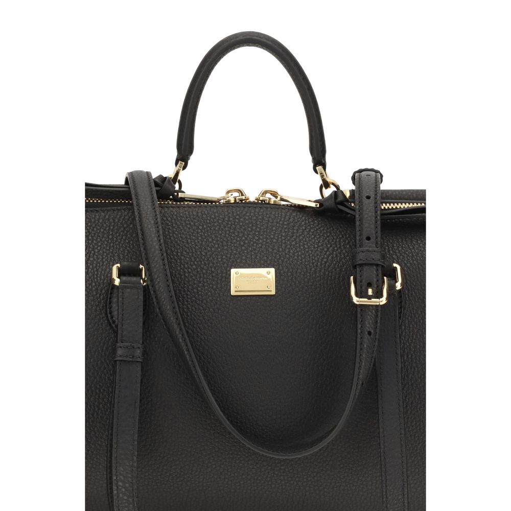 Sac à épaule Dolce & Gabbana Bos Taurus en cuir de veau noir, design élégant et sophistiqué pour femmes.