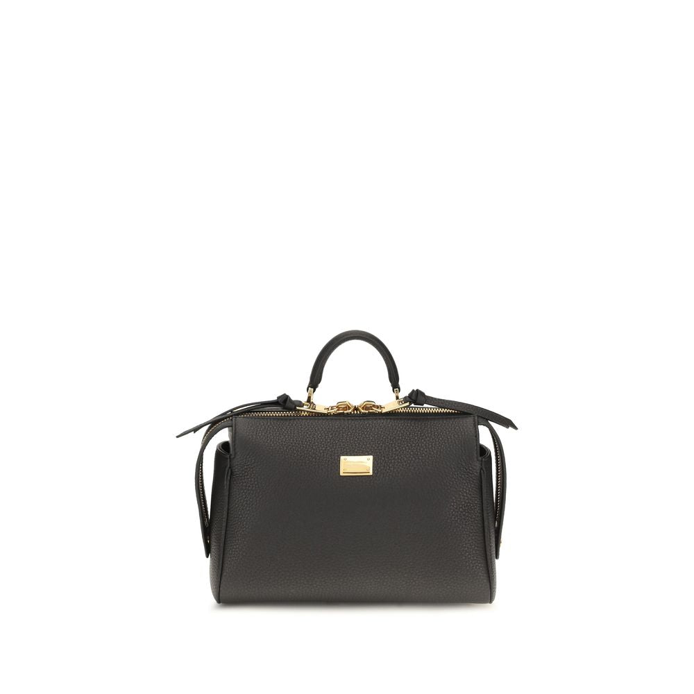 Sac à main Dolce & Gabbana Bos Taurus en cuir de veau noir, sac élégant avec poignées et détails sophistiqués.