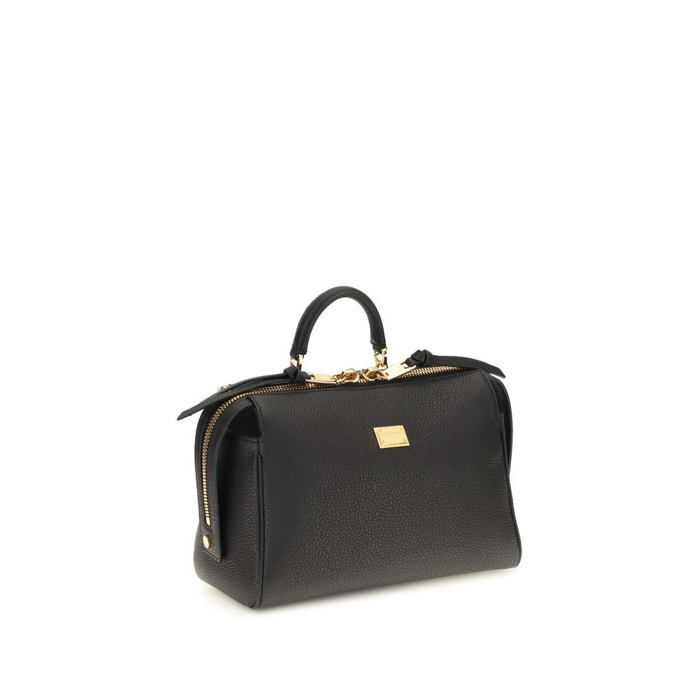 Sac à main Dolce & Gabbana en cuir de veau noir Bos Taurus, élégant et sophistiqué, avec des détails luxueux.