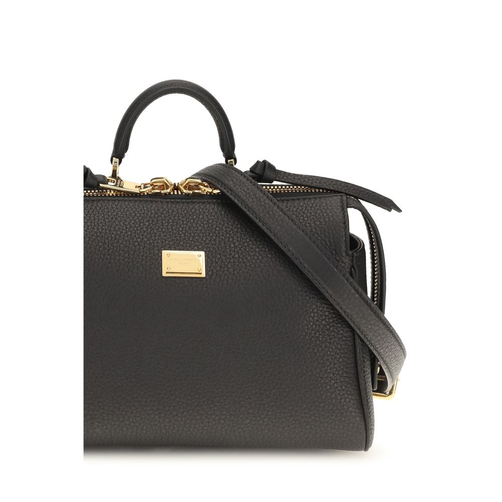 Sac à main Dolce & Gabbana Bos Taurus en cuir de veau noir, sac à main élégant avec poignée en cuir.