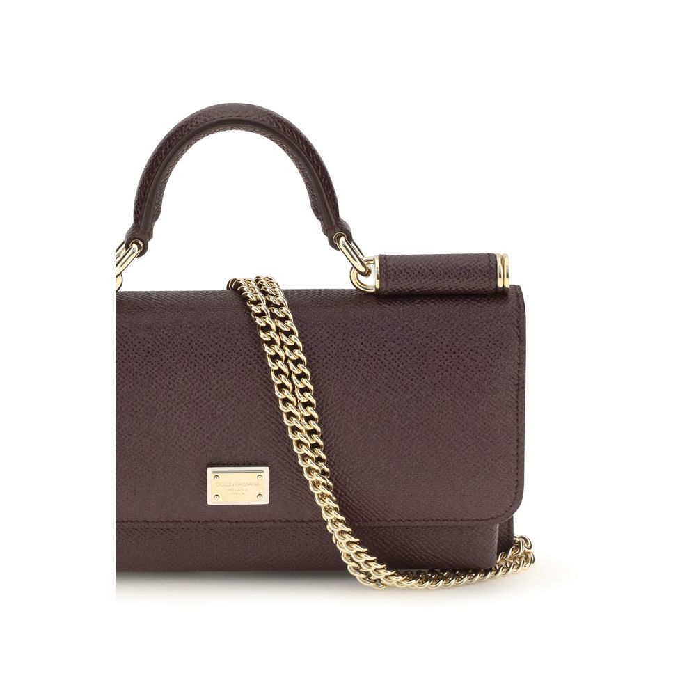 Sac à main Dolce & Gabbana Bos Taurus en cuir de veau marron, sac épaule élégant avec détails sophistiqués.