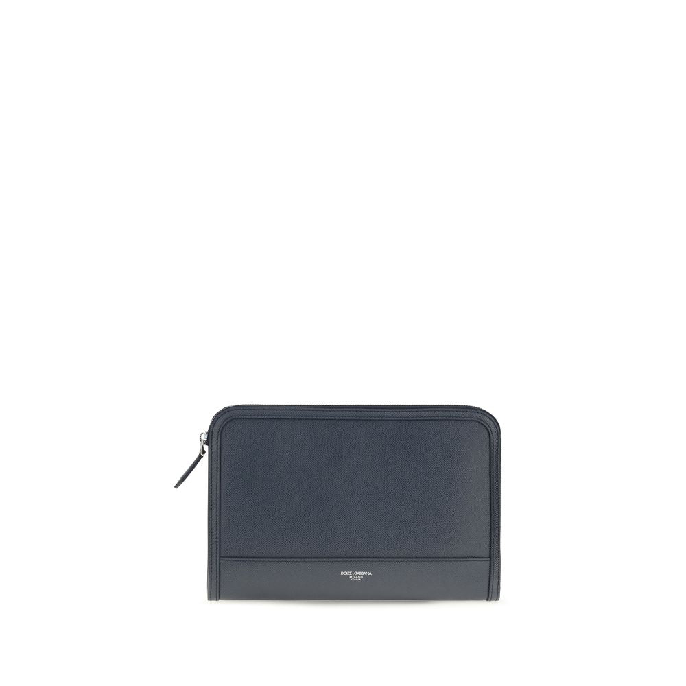 Sac clutch Dolce & Gabbana Bos Taurus en cuir de veau bleu, élégant et sophistiqué, avec détails luxueux et finition soignée.