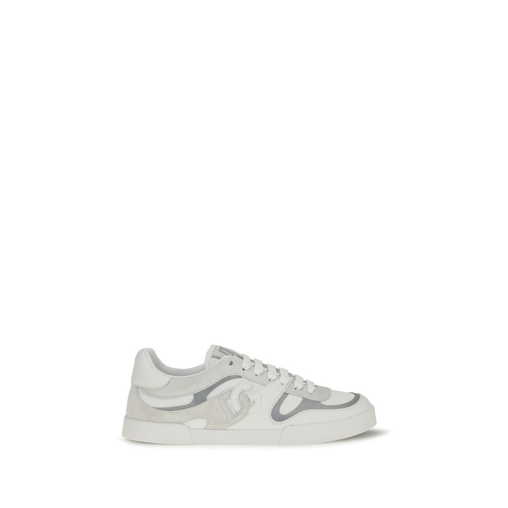 Sneakers basses en cuir de veau blanc Dolce & Gabbana Bos Taurus, chaussures de sport élégantes pour homme.