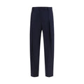 Pantalons Dolce & Gabbana en laine bleue Oves Aries, coupe élégante, portée sur un mannequin, détails de finition visibles.