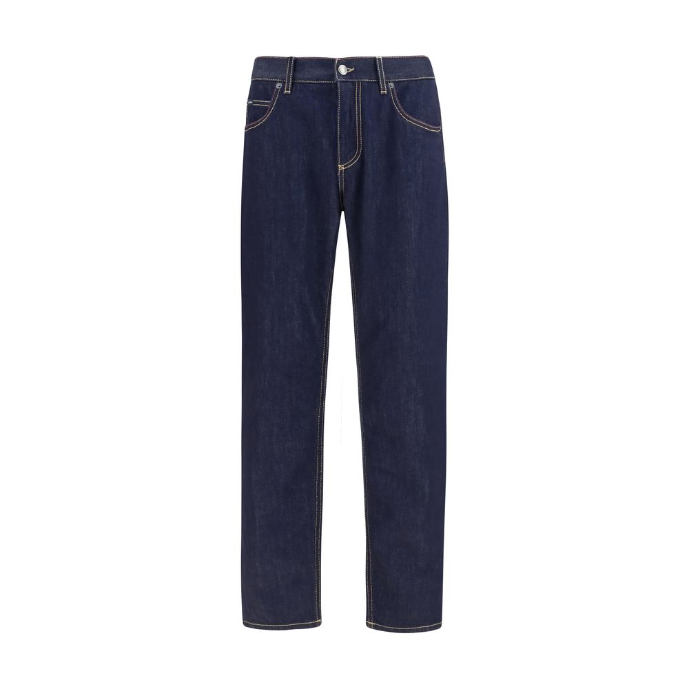 Jeans en denim bleu en coton de Dolce & Gabbana, coupe classique, visible avec détails de couture et ceinture en denim.
