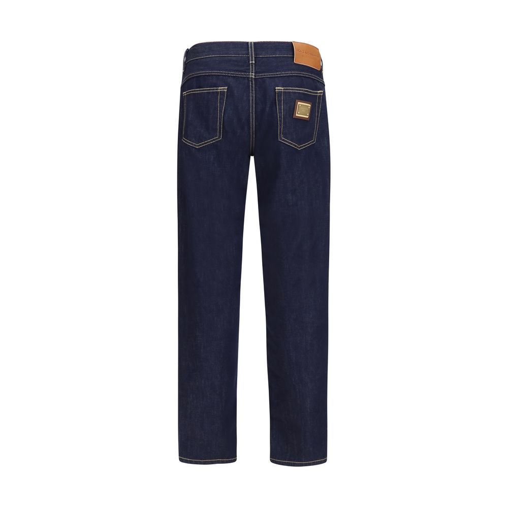 Jeans en denim en coton bleu Dolce & Gabbana, coupe classique avec détails en denim visible sur l'image.
