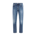 Jeans droits en coton bleu Dolce & Gabbana, vue de face, avec détails de couture visibles.