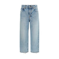 Jeans cropped en coton bleu Balenciaga, coupe tendance, avec détails modernes et style urbain visible sur l'image.