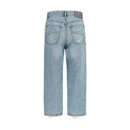 Jeans cropped en coton bleu de Balenciaga, coupe tendance, avec détails modernes visibles sur l'image.