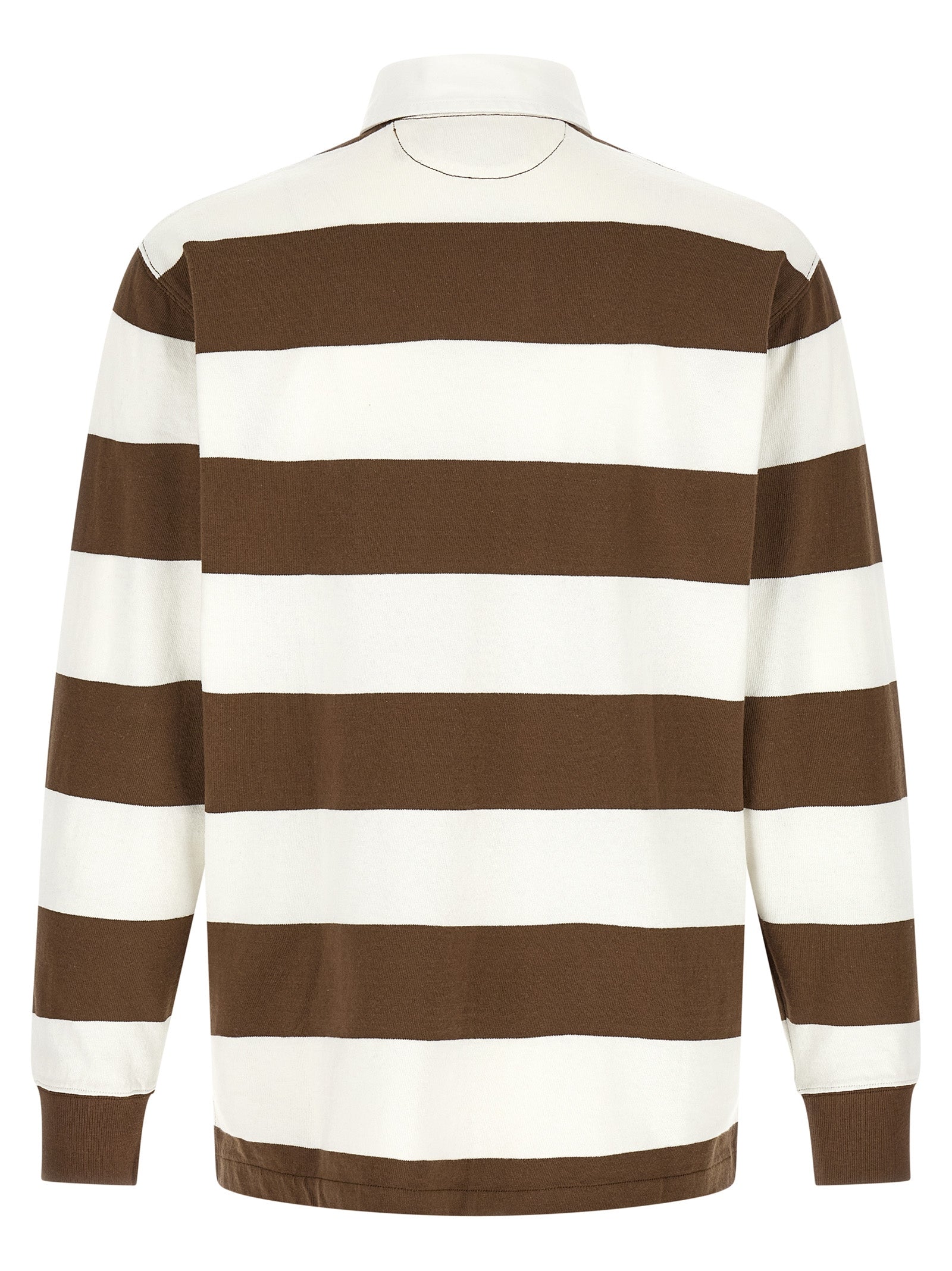 Chemise polo Ralph Lauren en coton marron, détail du col et des boutons, style classique et élégant.