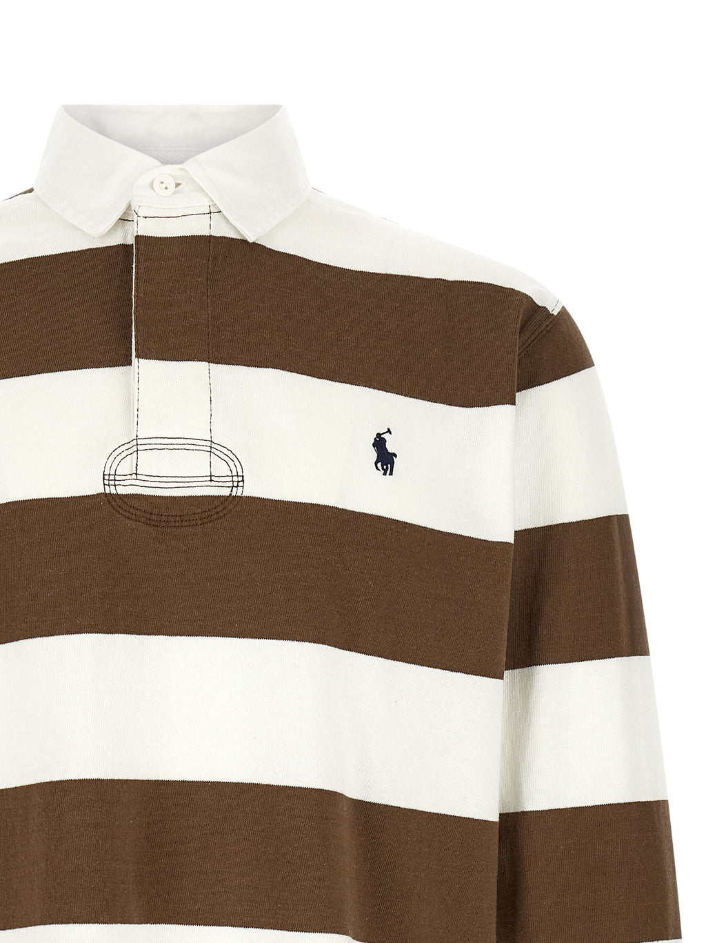 Chemise polo en coton marron Polo Ralph Lauren, vue de face, avec col et boutons visibles.