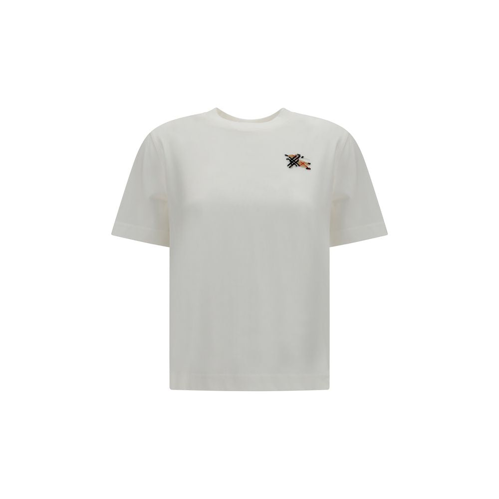 T-shirt blanc en coton de la marque Burberry, coupe classique avec logo discret sur la poitrine, vue de face.