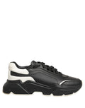 Chaussures sneakers basses Dolce & Gabbana Daymaster en noir et blanc, vue de face avec détails en tissu et semelle blanche.