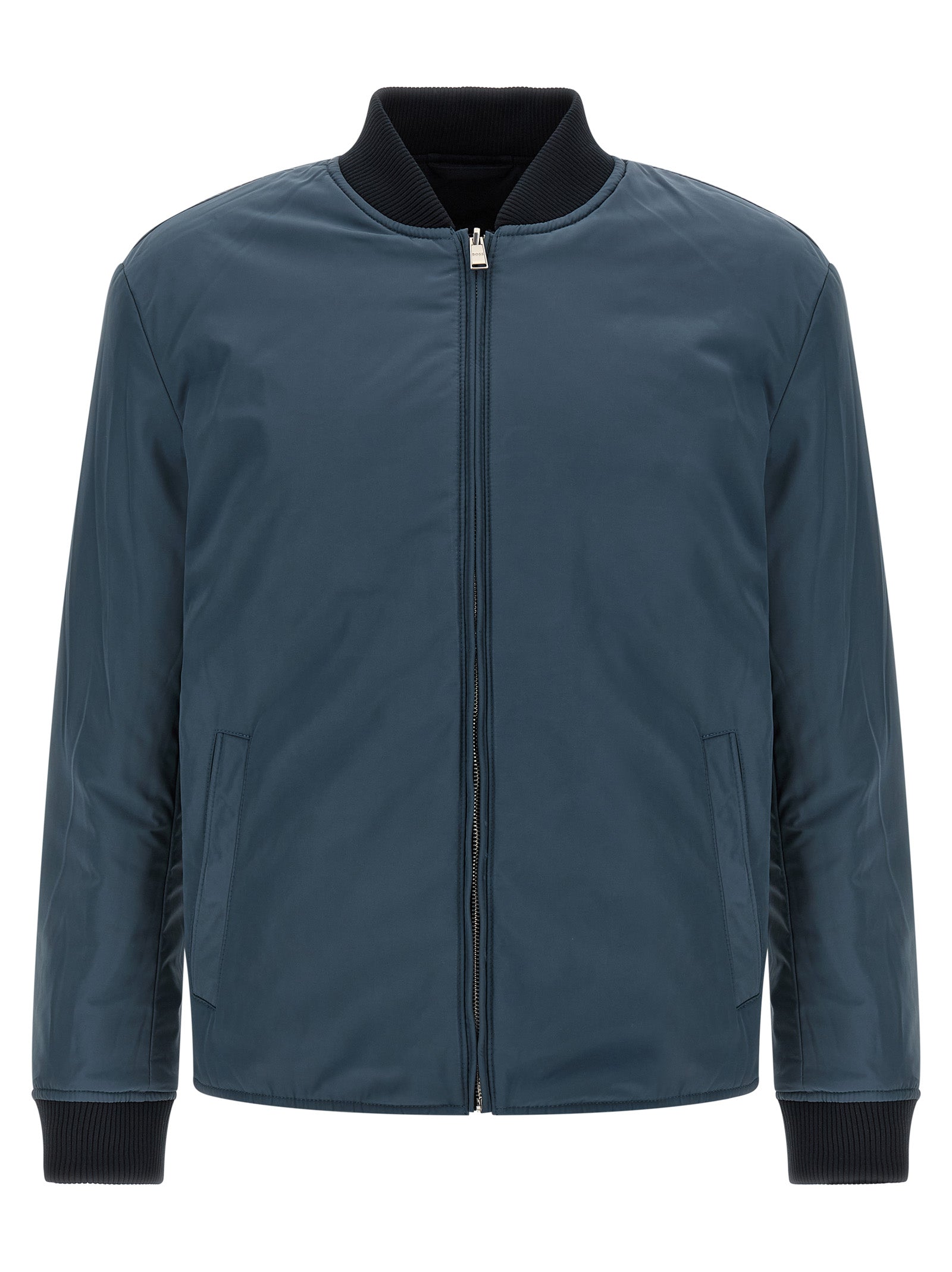Veste bomber en polyester bleu de la marque Hugo Boss, fermeture éclair, style moderne, adaptée pour homme.