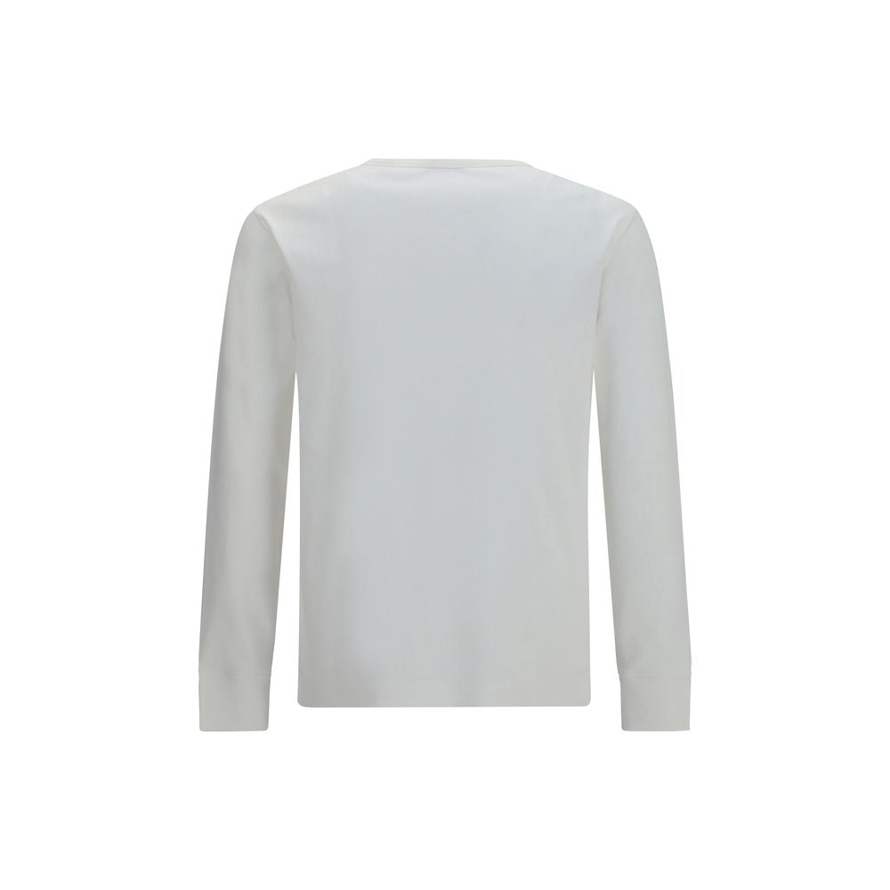 T-shirt blanc à manches longues Burberry en coton, vue de face, détails du col et du logo subtil visible.