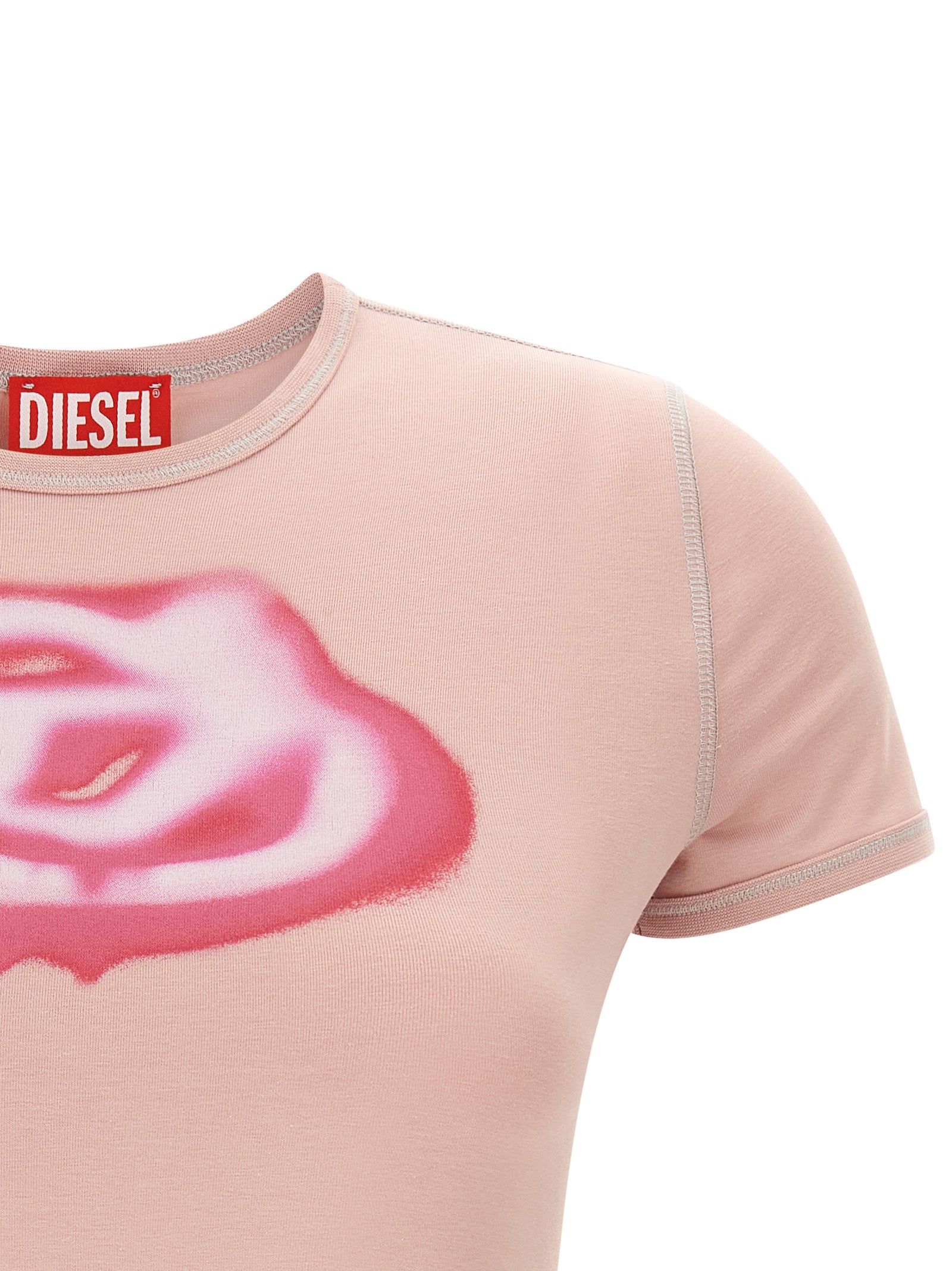 T-shirt en coton multicolore de marque Diesel, coupe classique, détails colorés et logo discret visible sur le devant.