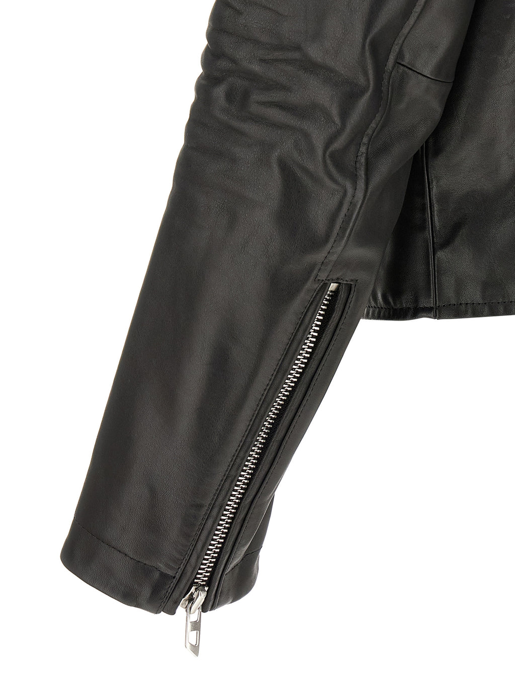 Veste en cuir noir Diesel pour homme, en cuir de veau, avec col et fermeture éclair, style décontracté et moderne.