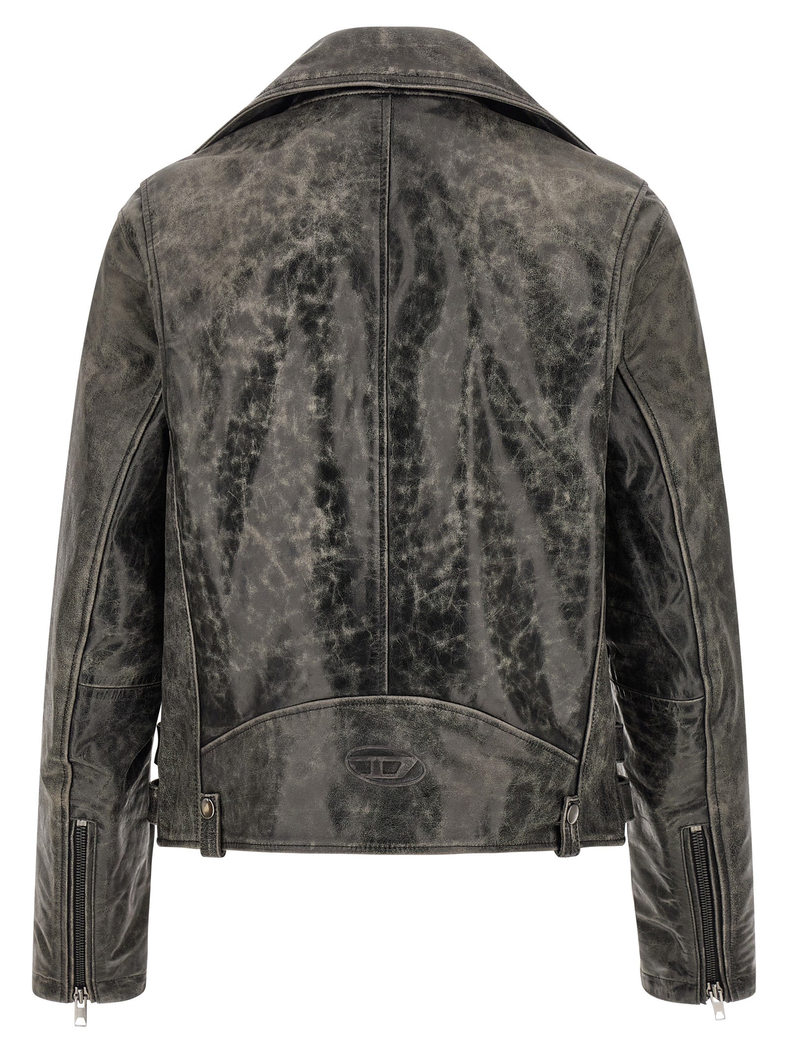 Veste en cuir de vache gris Diesel, style moderne, avec détails de couture visibles, adaptée pour un look tendance et décontracté.