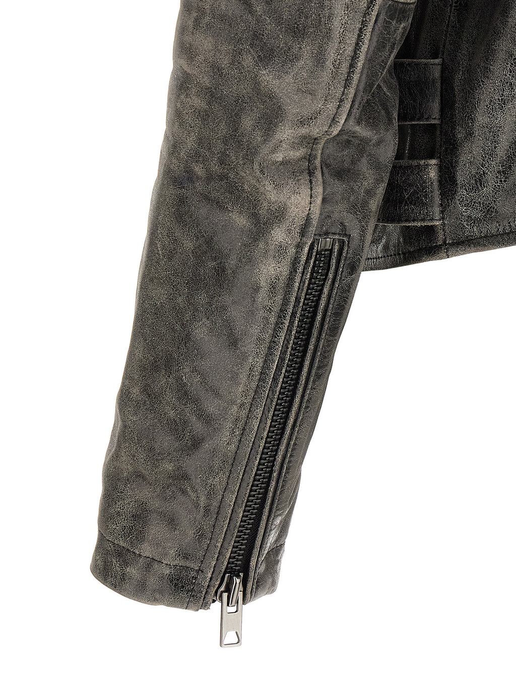 Veste en cuir de vache grise Diesel, style blouson en cuir authentique avec fermeture éclair et col montant.