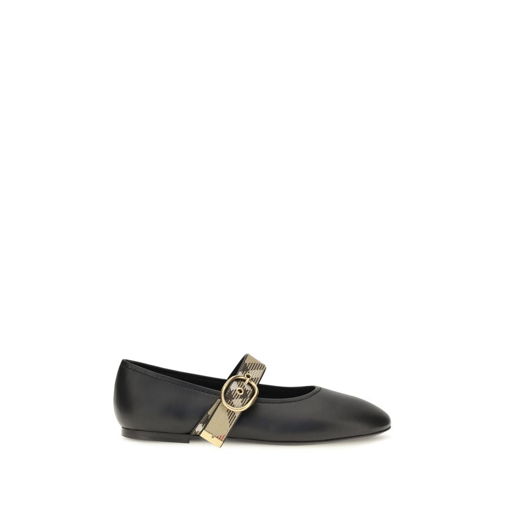 Chaussures ballerines en cuir de veau noir Burberry Bos Taurus, élégantes et confortables, avec détails en cuir brillant.
