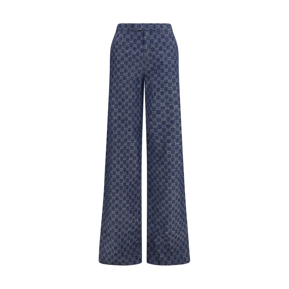 Pantalons décontractés en coton bleu Gucci, style casual, avec détail de couture visible, pour homme ou femme.