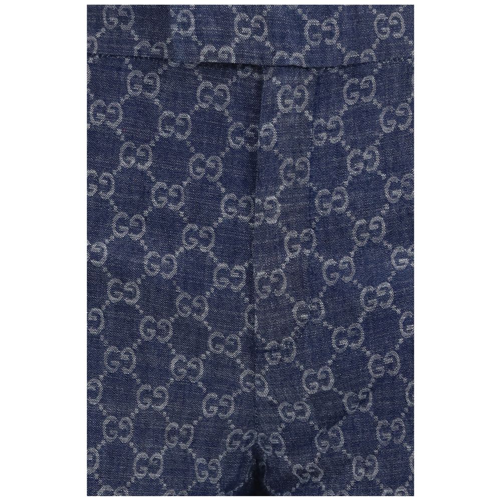 Pantalon décontracté en coton bleu de Gucci, style casual avec coupe confortable et détails élégants.