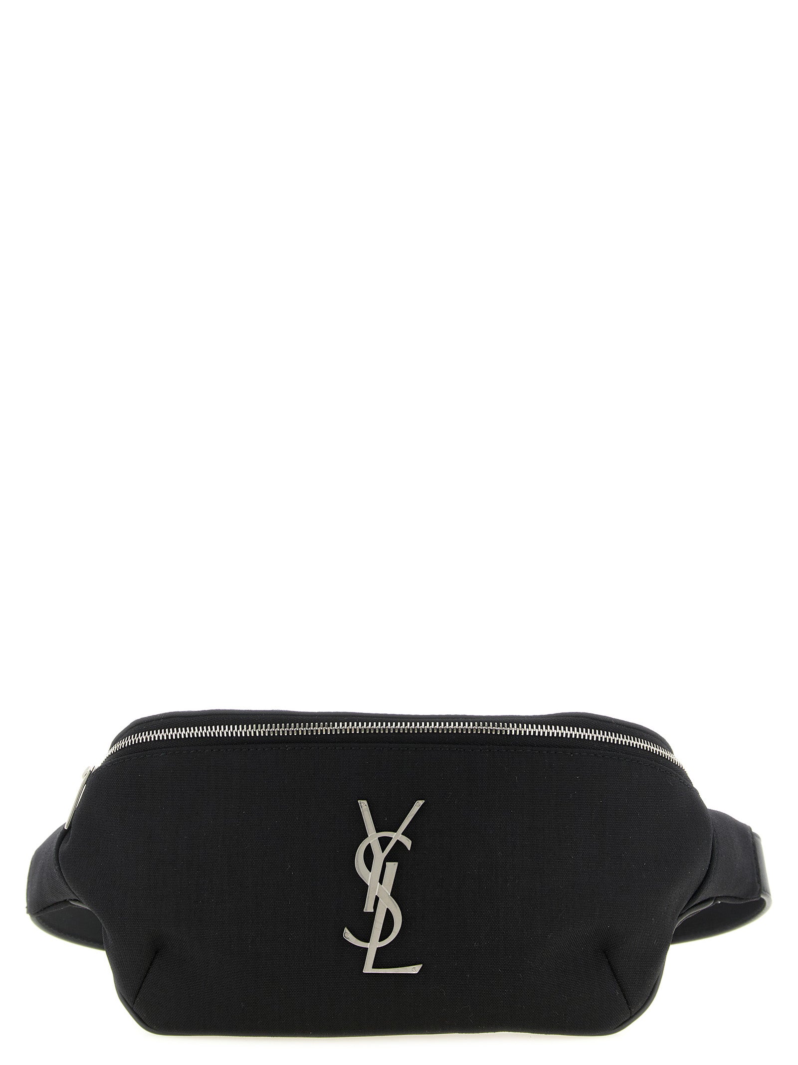 Sac bandoulière en cuir d'agneau noir de Saint Laurent, élégant et sophistiqué, avec détails en métal doré visible sur l'image.