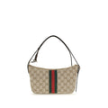 Sac à bandoulière en polyester beige de Gucci, vue de face avec détails du design élégant et logo de la marque.