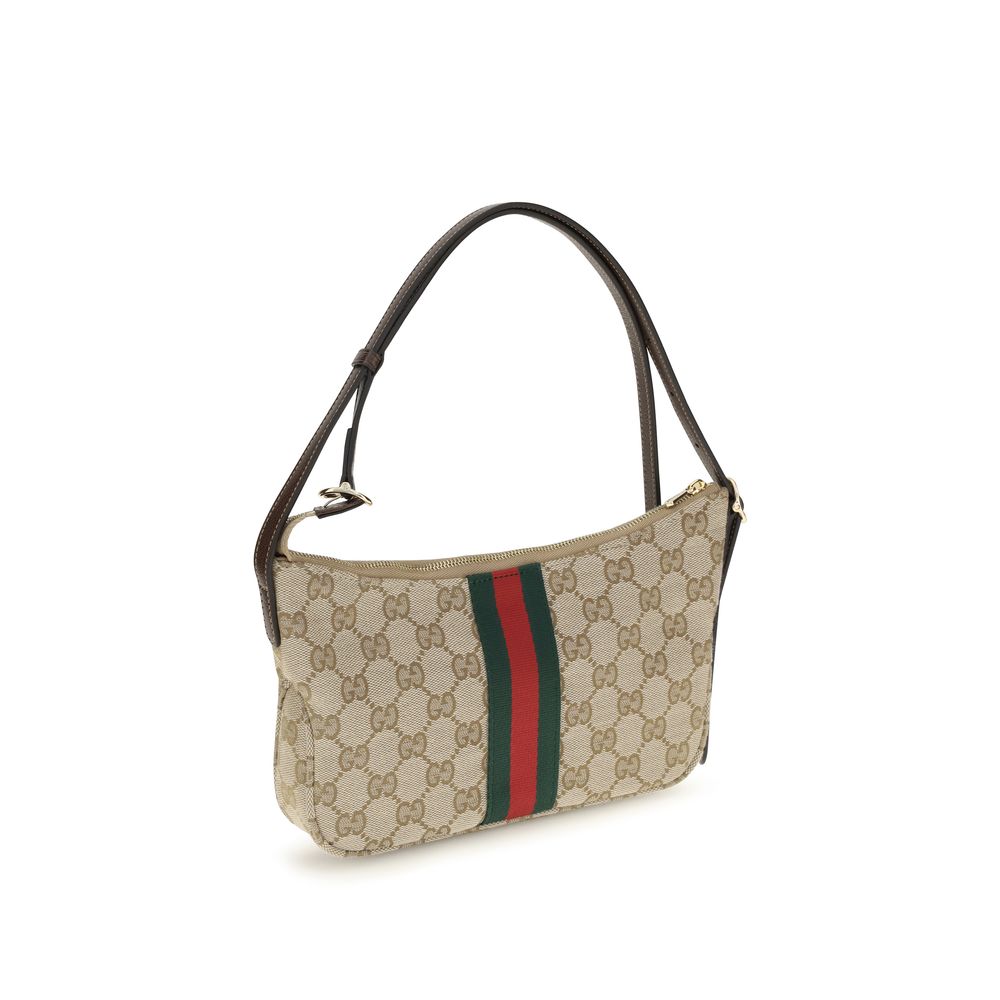 Sac à bandoulière en polyester beige de Gucci, avec détails élégants et logo de la marque visible sur le devant.